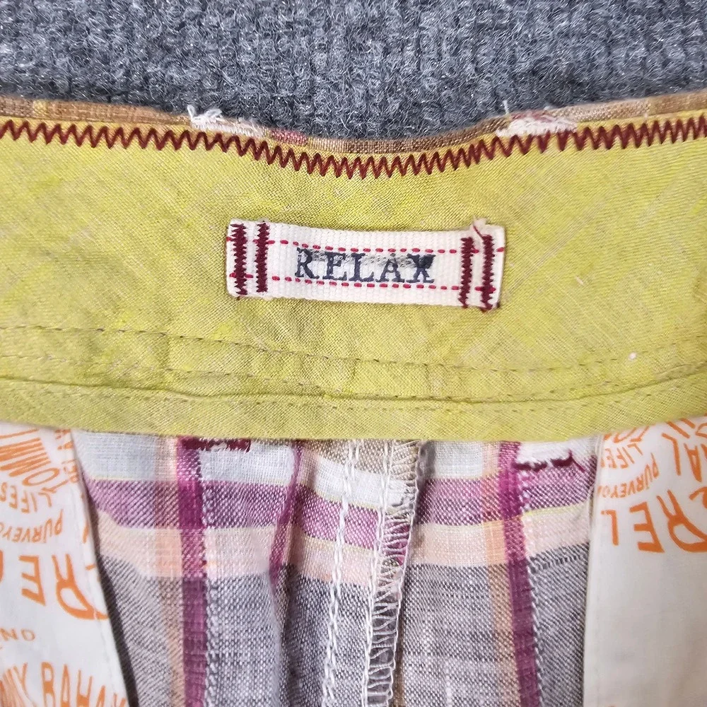 Tommy Bahama Relax Mens 34‎ Tartan Plaid 100% Linen Flat Front Shorts Tropical